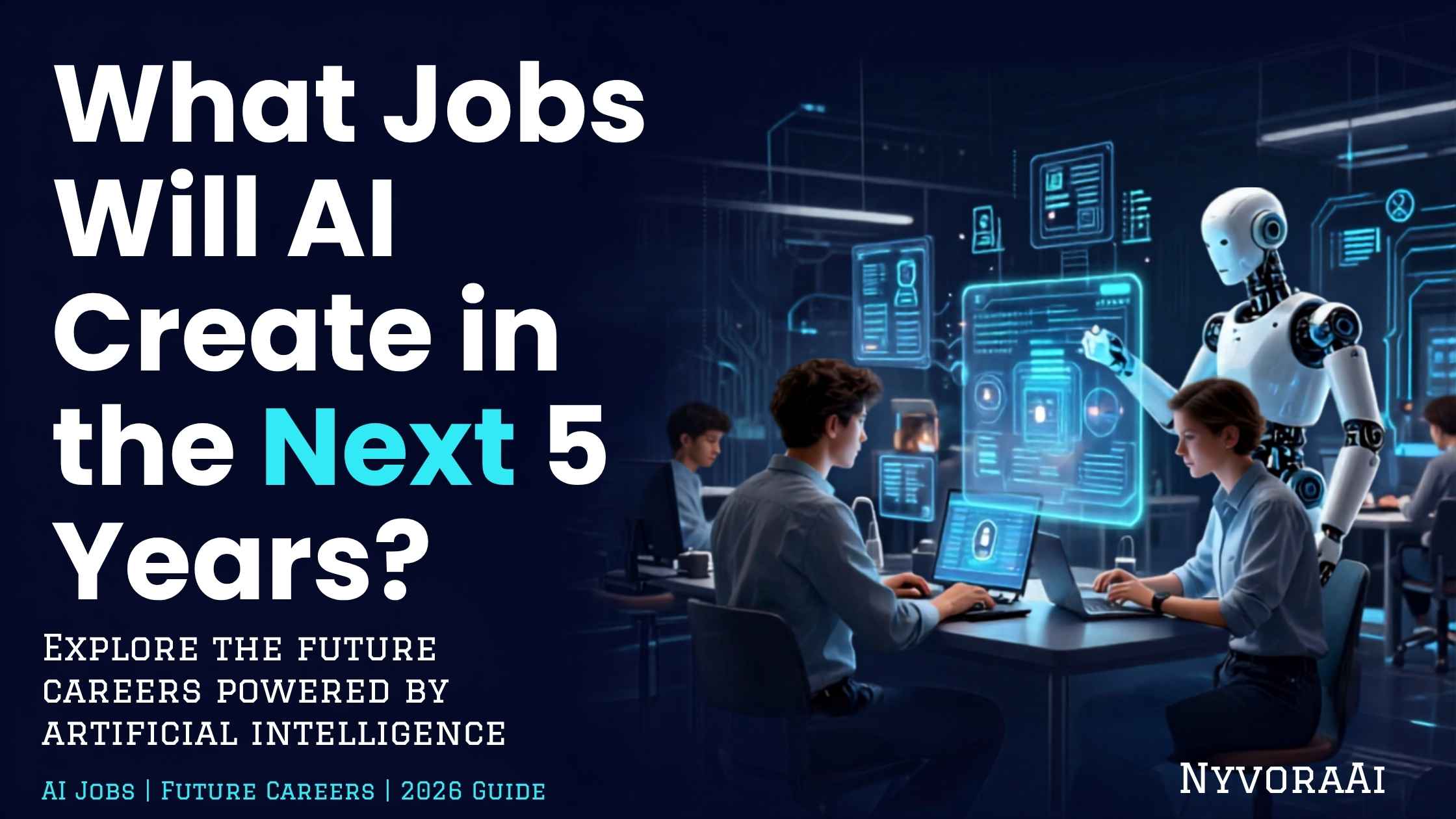 What jobs will AI create in the next 5 years - futuristic digital workspace showing new AI career roles and job opportunities