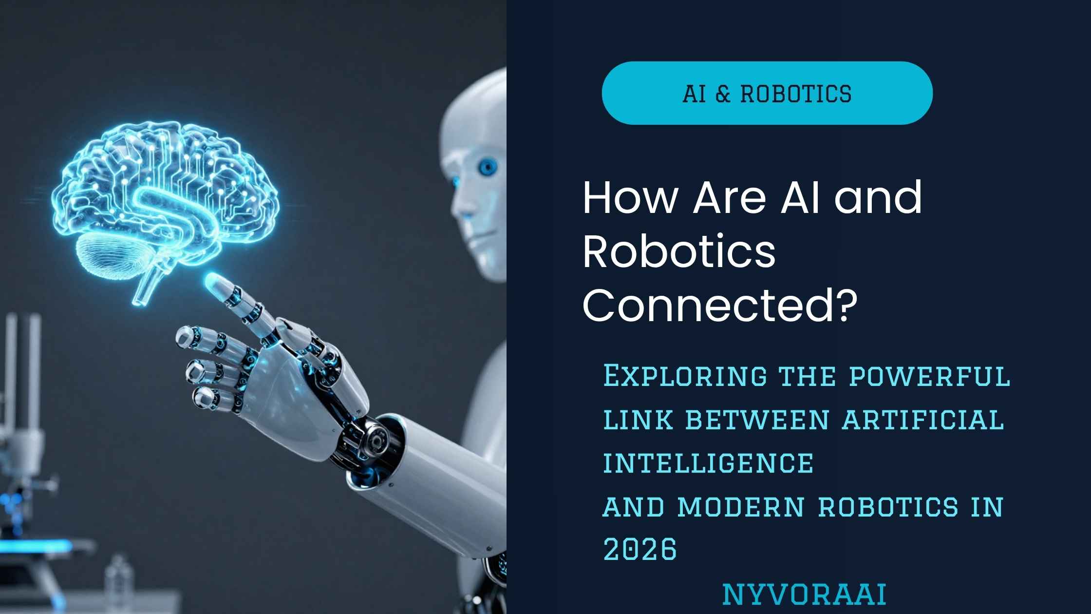 How are AI and robotics connected - a digital glowing brain merging with a physical humanoid robot body