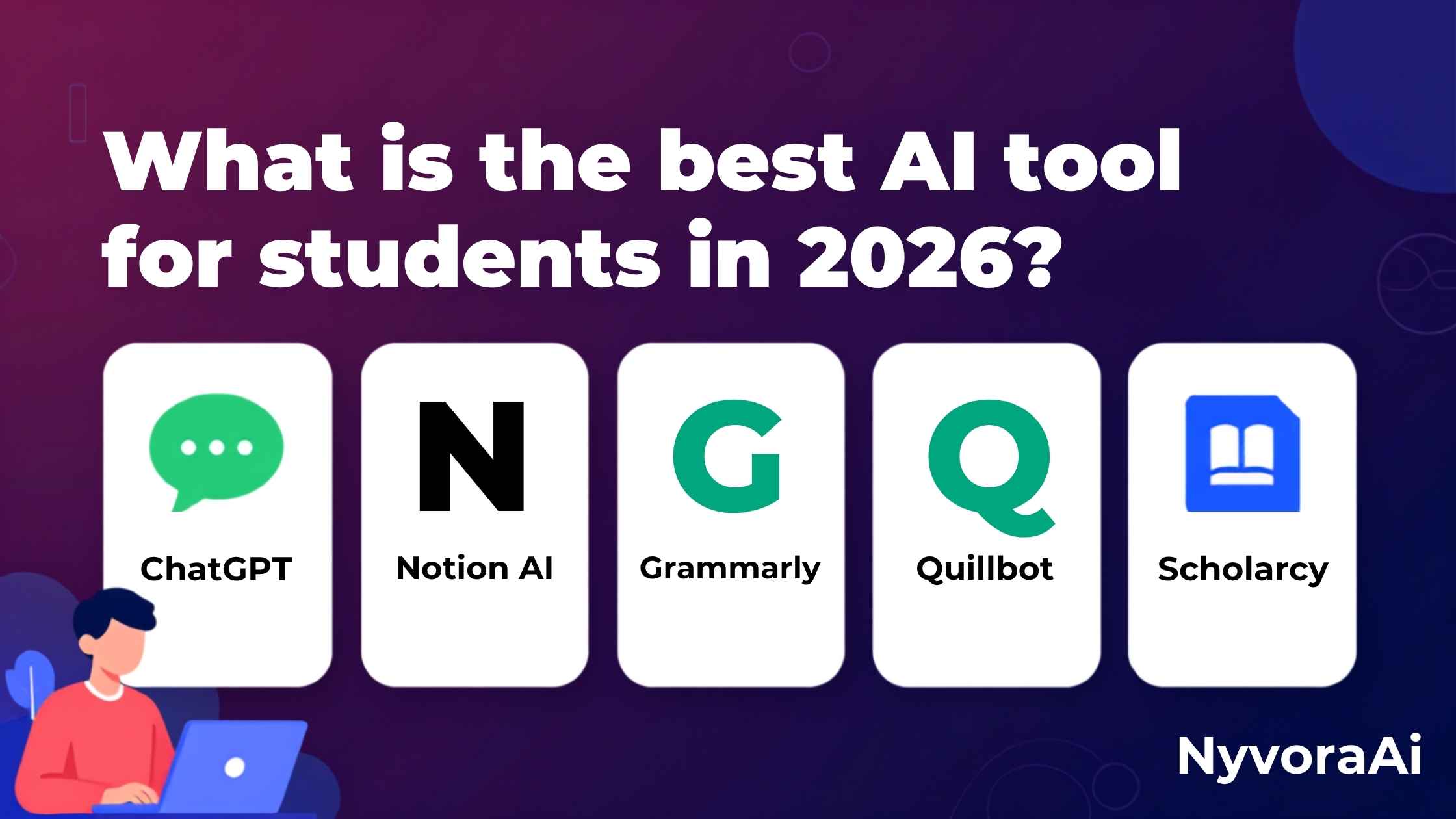Best AI tool for students in 2026 - student using AI tools for studying and homework on laptop