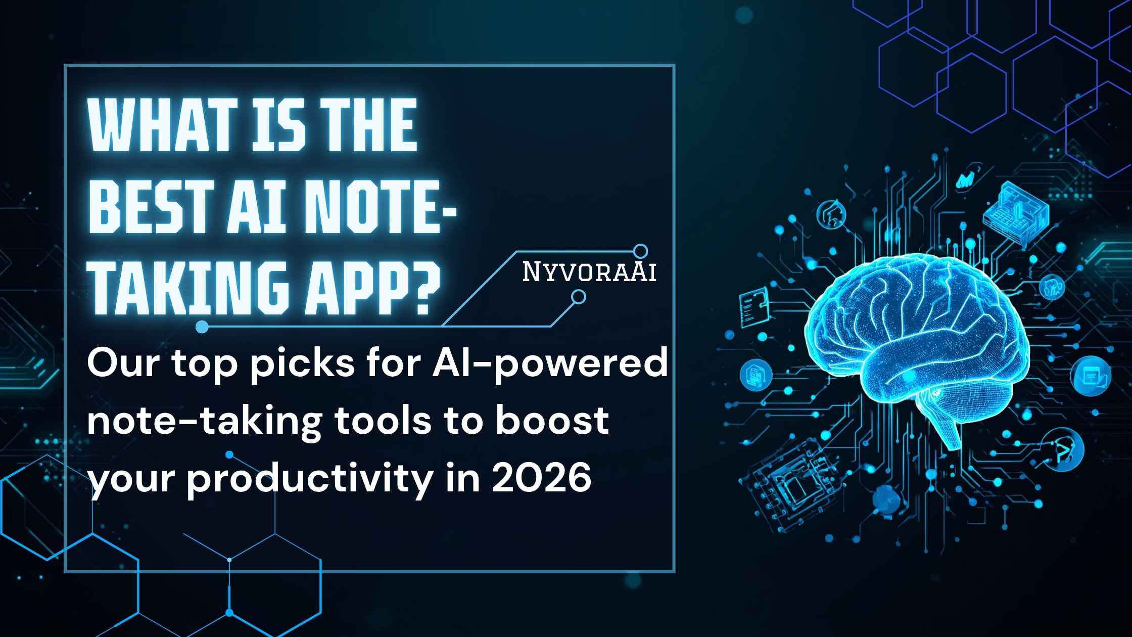 What is the best AI note taking app in 2026 - A digital illustration of a glowing futuristic notebook surrounded by AI neural network nodes