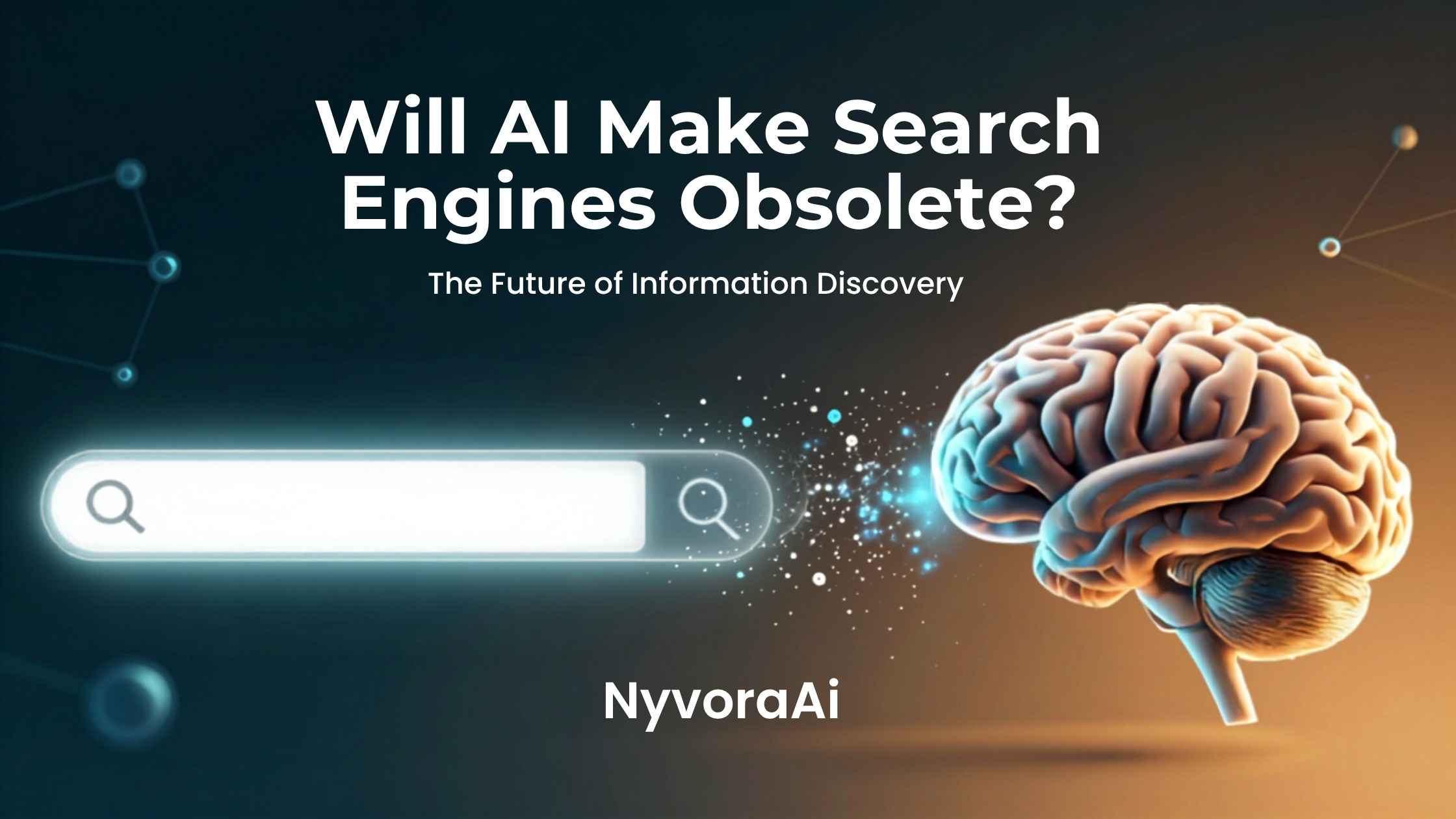 Will AI make search engines obsolete - A futuristic digital illustration showing a traditional search bar morphing into a glowing AI conversational interface