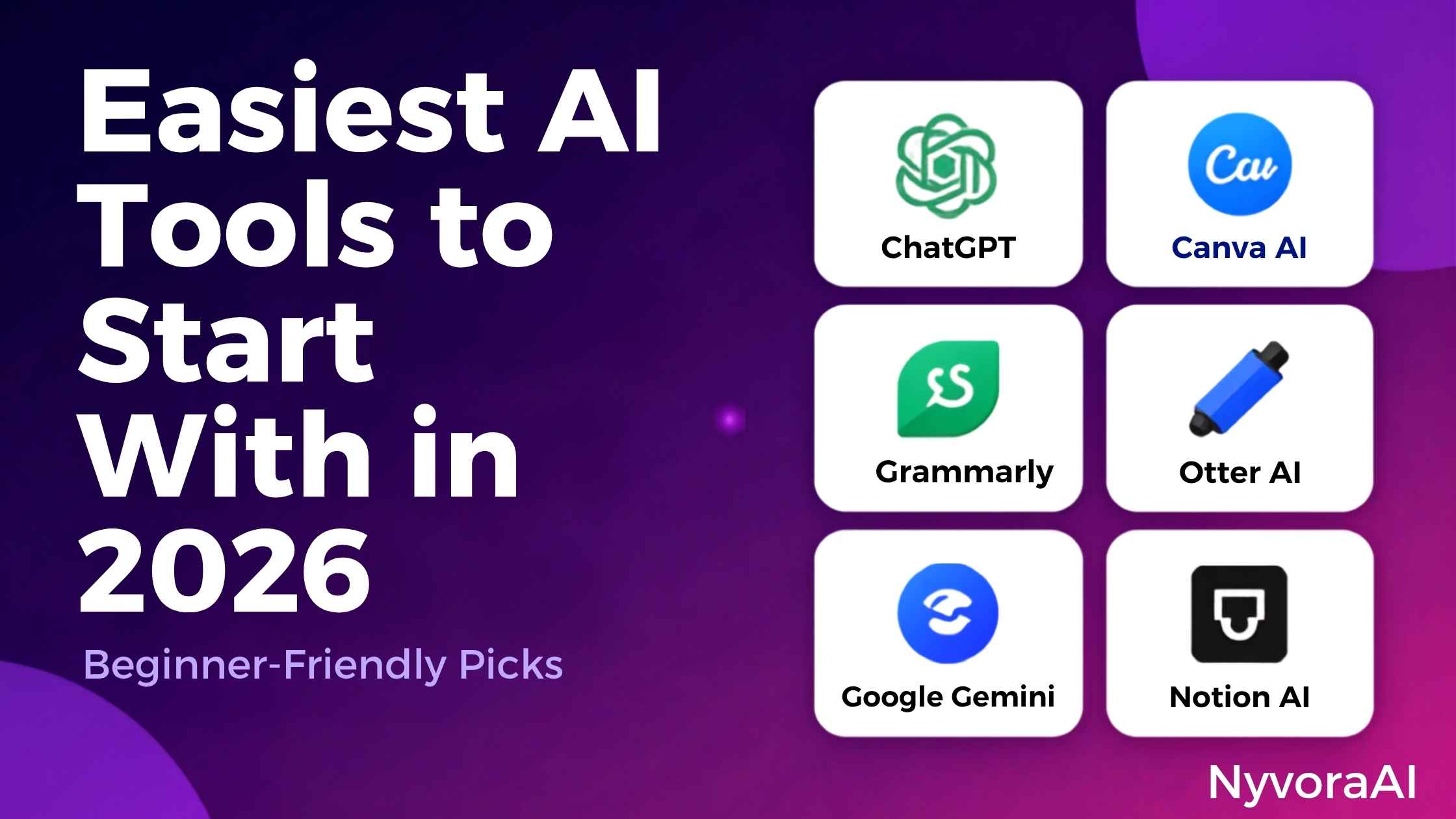 Easiest AI tools to start with - visual guide showing beginner-friendly AI platforms like ChatGPT, Gemini, and Copilot