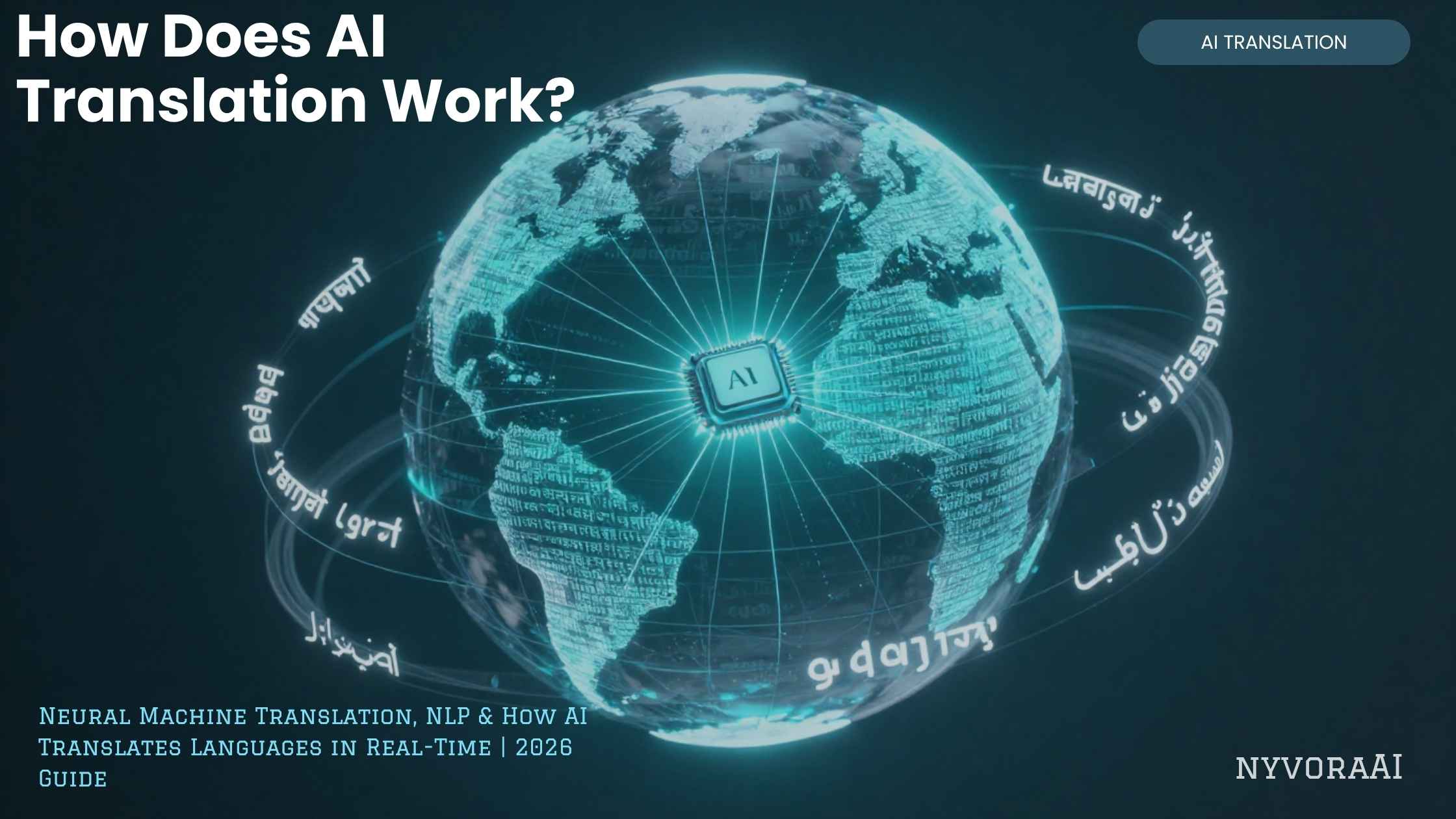 How does AI translation work - illustration of a sentence being converted between two languages through a neural network
