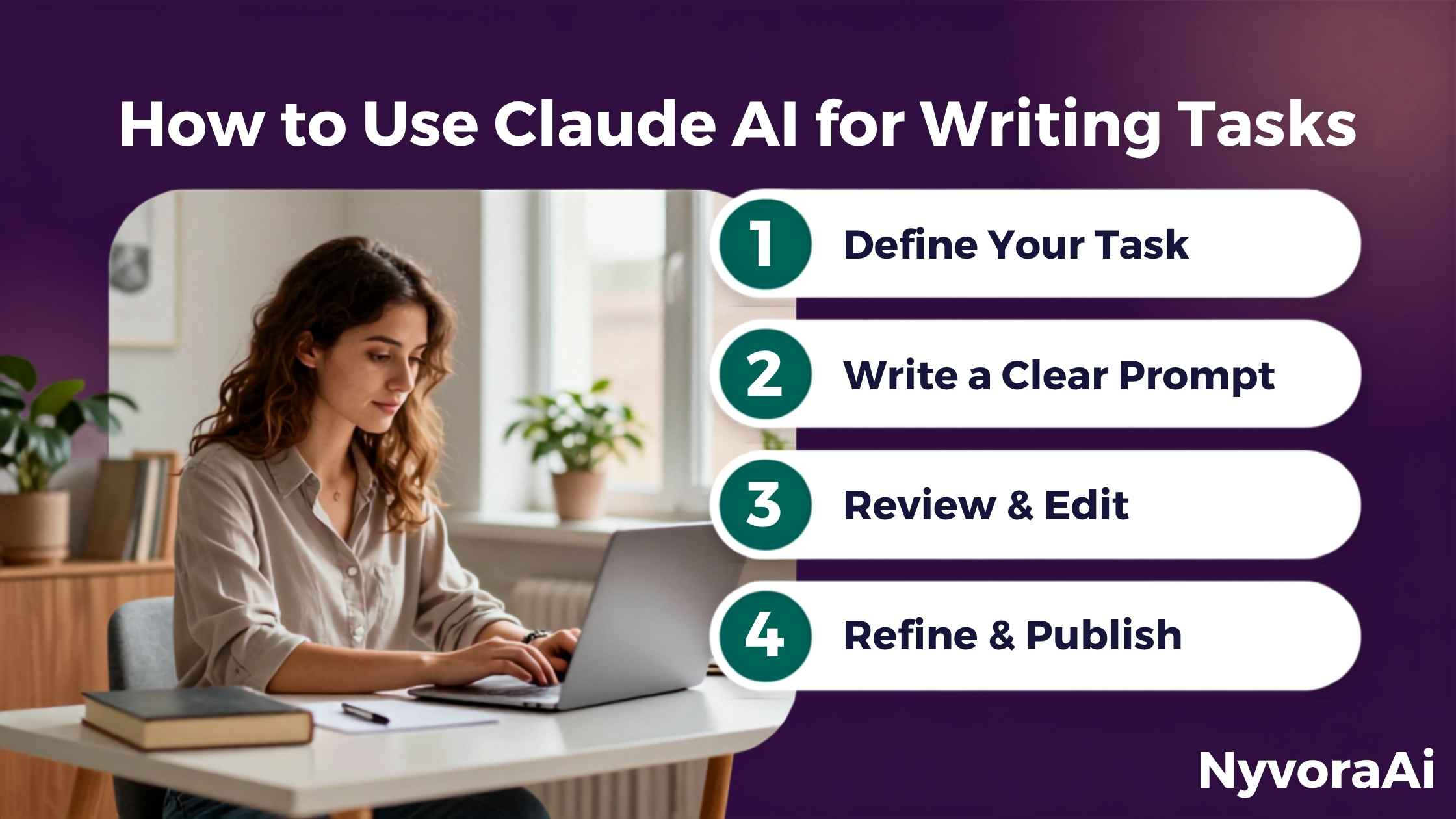How to use Claude AI for writing tasks - person using Claude AI chat interface on a laptop to draft a blog article
