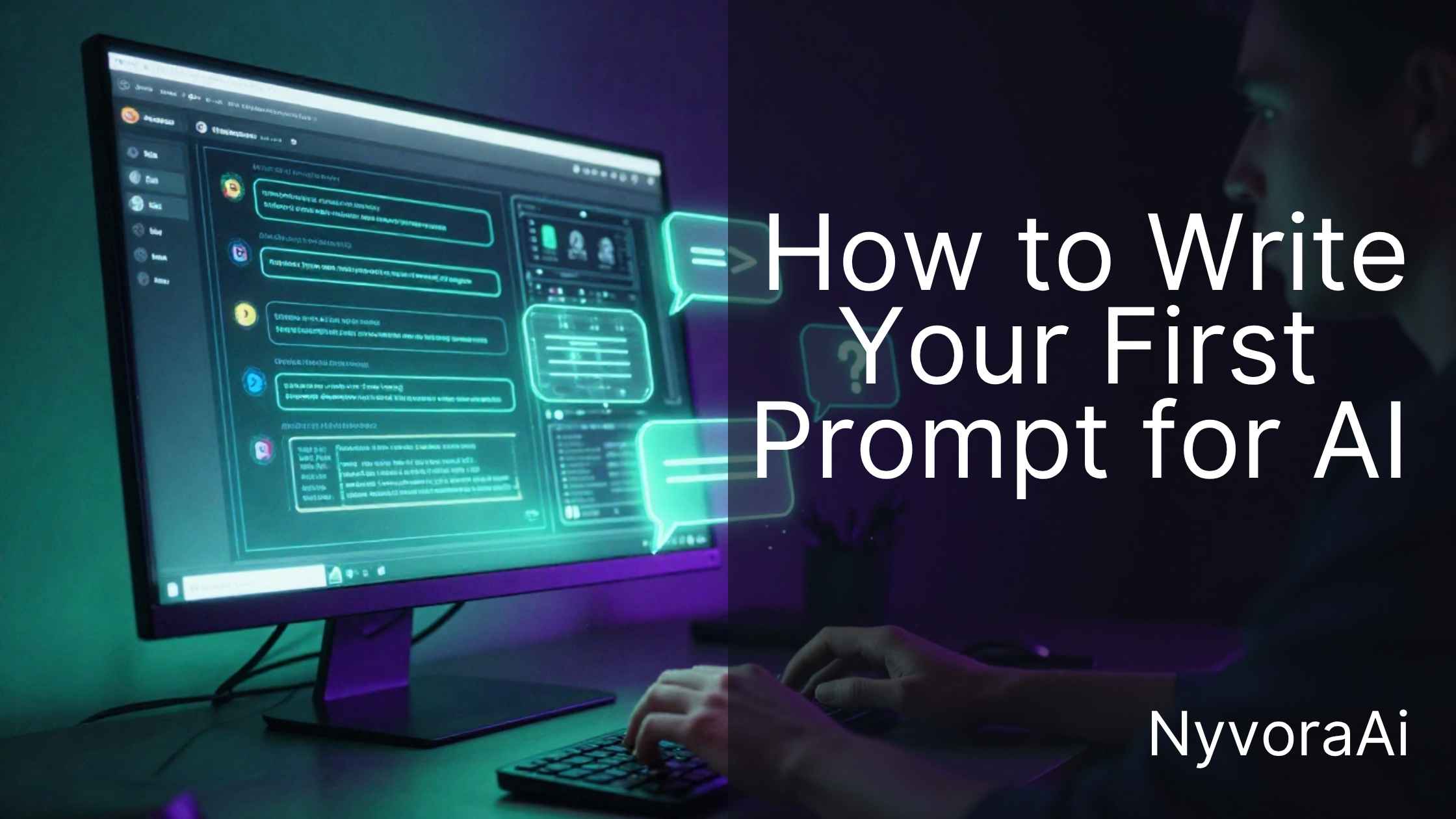 How to write your first prompt for AI - visual guide showing before and after examples of basic vs effective AI prompts with clear annotations