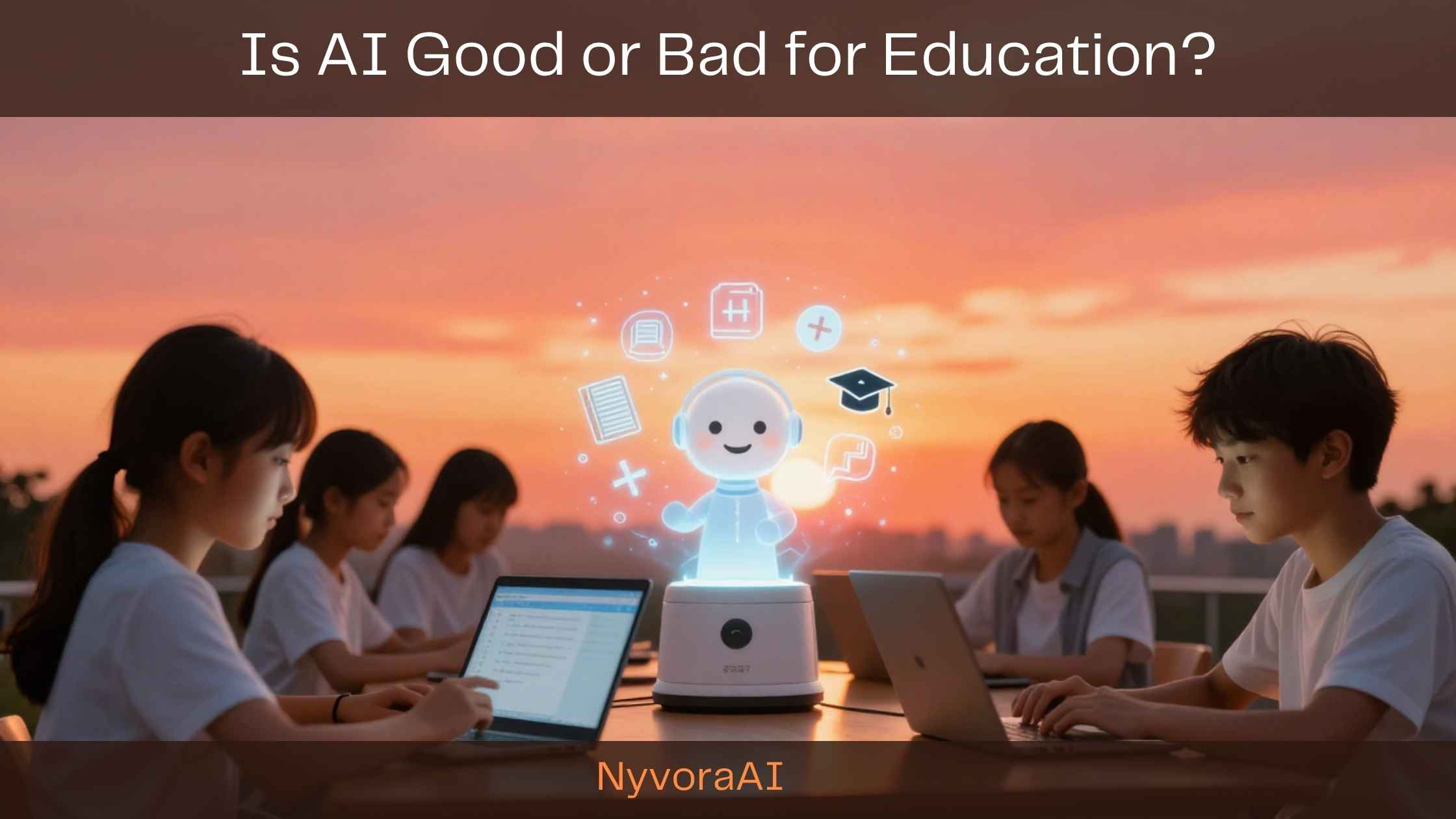 is ai good or bad for education - student and teacher looking at an AI learning tool together on a tablet in a classroom