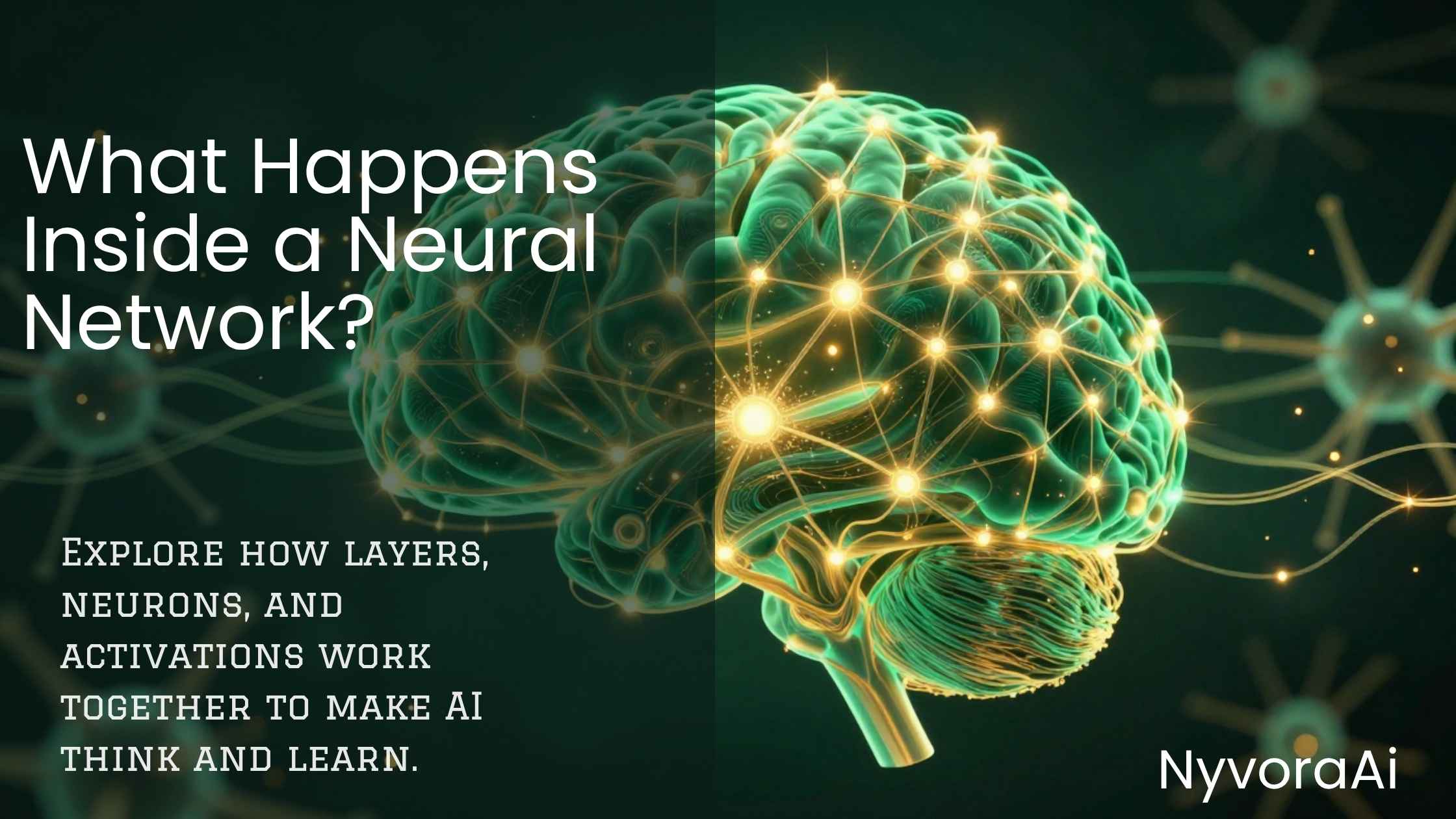 What happens inside a neural network - illustration of connected layers of neurons passing signals from input to output
