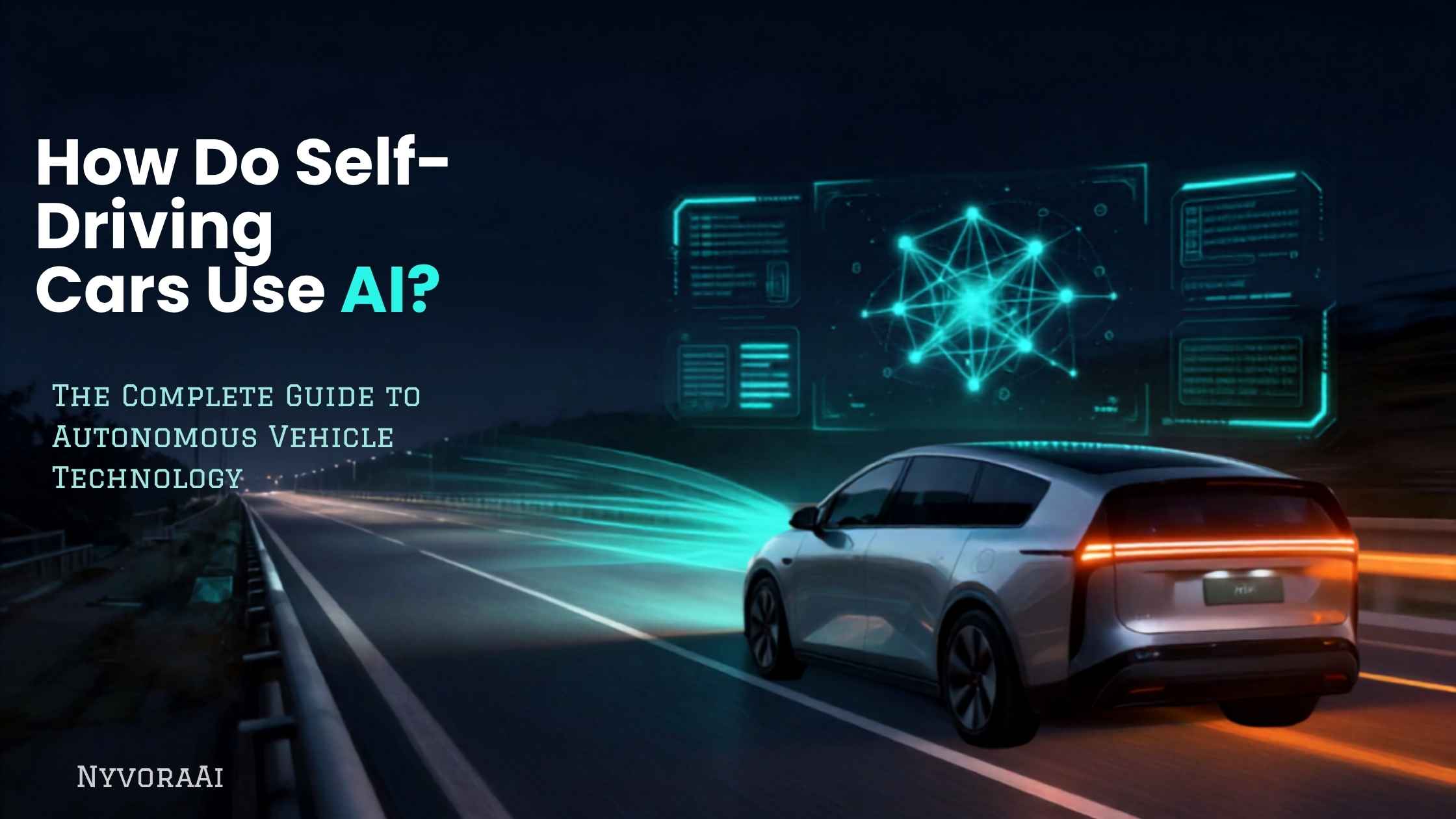 How do self-driving cars use AI - autonomous vehicle with sensor array and AI visualization overlay